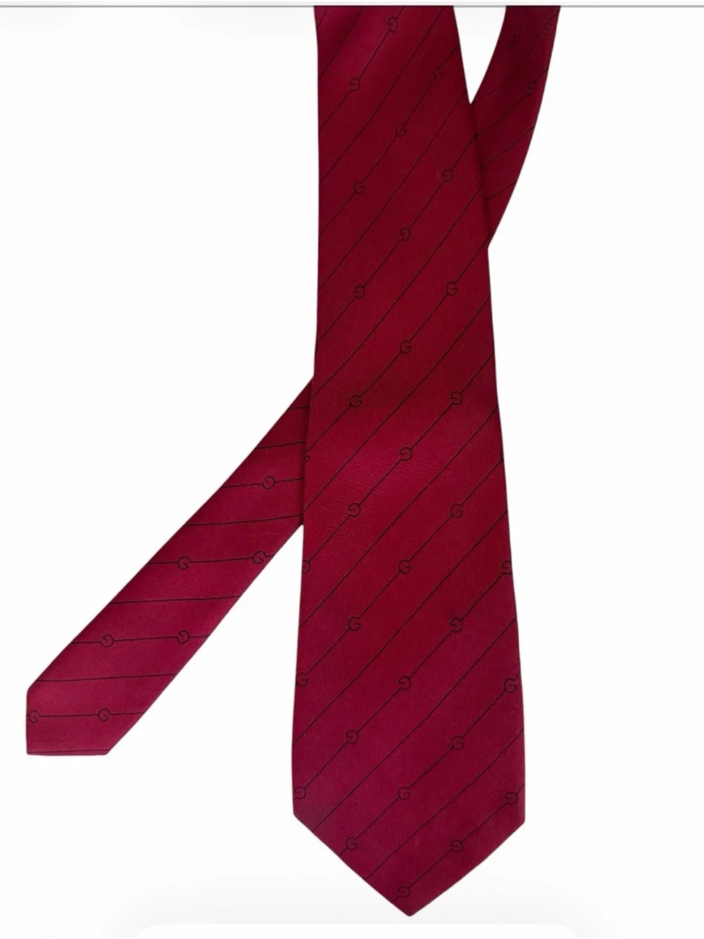Gucci Red and Navy Silk Diagonal GG Pattern Tie - Vintage